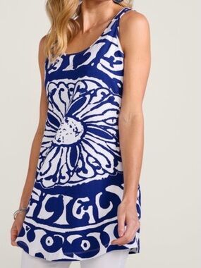 Soft Surroundings Mykonos Tank, Blue Medallion, Size Medium